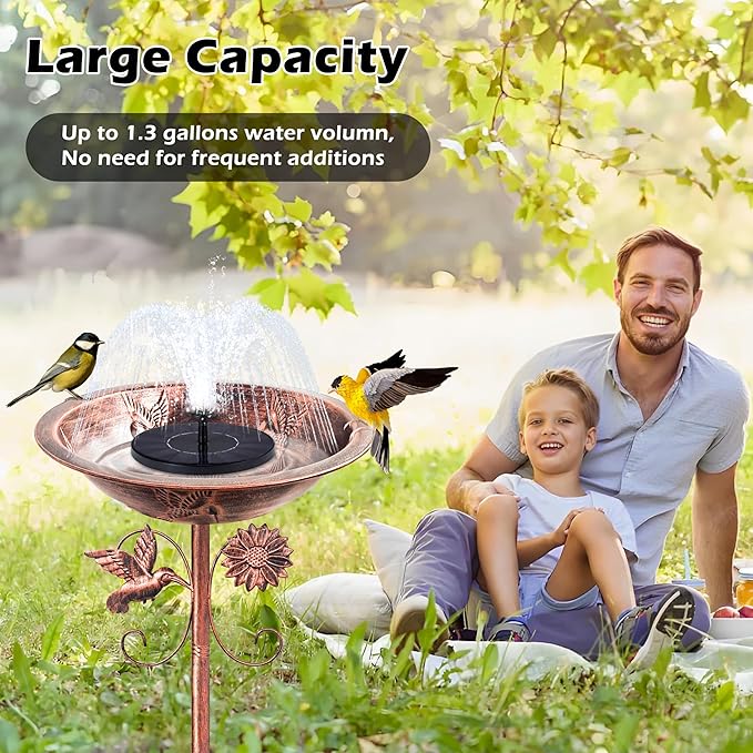 Metal Bird Baths for Outside, Birdbaths for Outdoors with Deep Bowl, 5 Prong Stake Large Capacity Hummingbird Freestanding Birdfeeders Patio Garden Yard Lawn Decor Bird Feeders Bowls-13x13x35