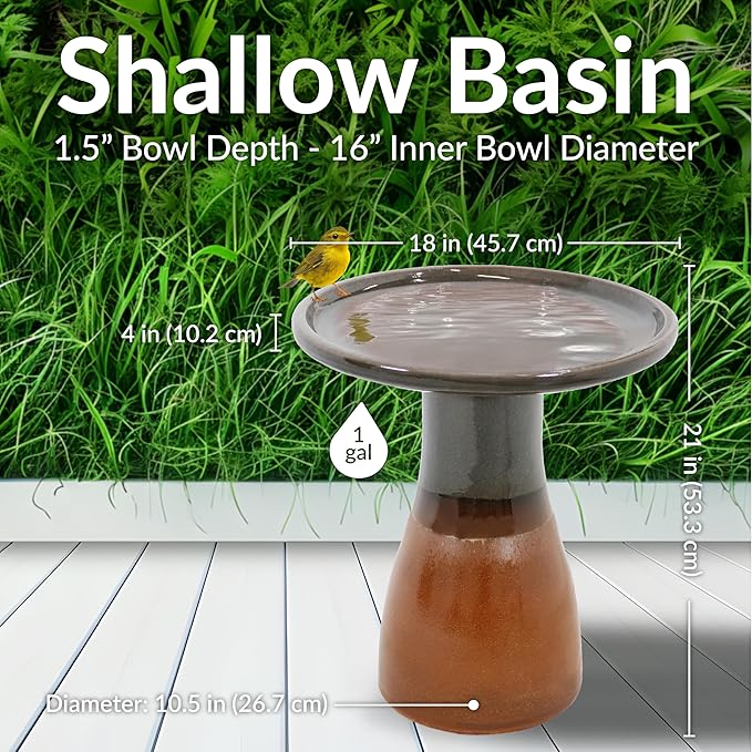 Sunnydaze 21" H Ceramic Bird Bath for Outside - Hand-Painted Outdoor Bird Bath Bowl, UV/Frost-Resistant Finish - Dusty Rose
