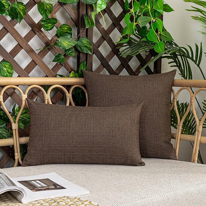 Kevin Textile Pack of 2 Outdoor Waterproof Pillow Covers Throw Pillow Covers Decorative Pillowcases Classic Checkered Pillow Cases for Sofa Couch Patio Garden 24x24 Inch Brown