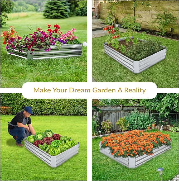 Sunnydaze Galvanized Raised Garden Bed - Metal Raised Bed for Gardening - Outdoor Planter Box for Flowers, Plants, and Vegetables - Silver - 48" W x 36" D x 12" H Rectangle