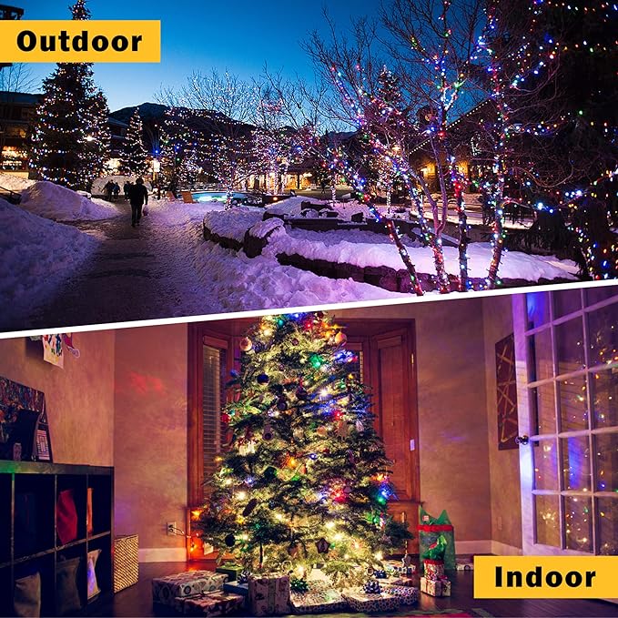 Techip 108FT 300LED Halloween Christmas String Lights Outdoor Indoor Extendable Green Wire Memory Function 8 Modes Waterproof Fairy String Lights for Xmas Tree Holiday Party Garden