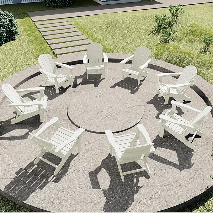 SERWALL Folding Adirondack Chair Set of 4 for Patio Garden Outdoors Fire Pit Chairs-White