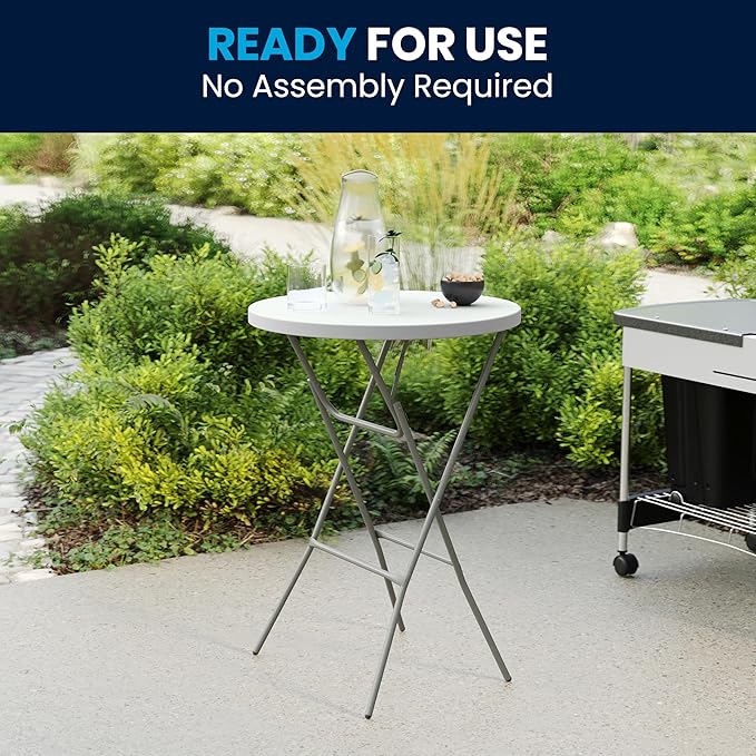 Flash Furniture 32" Round Folding Bar Height Tables for Parties and Commercial Events, Indoor/Outdoor Plastic Bar Height Folding Tables, Set of 4, White