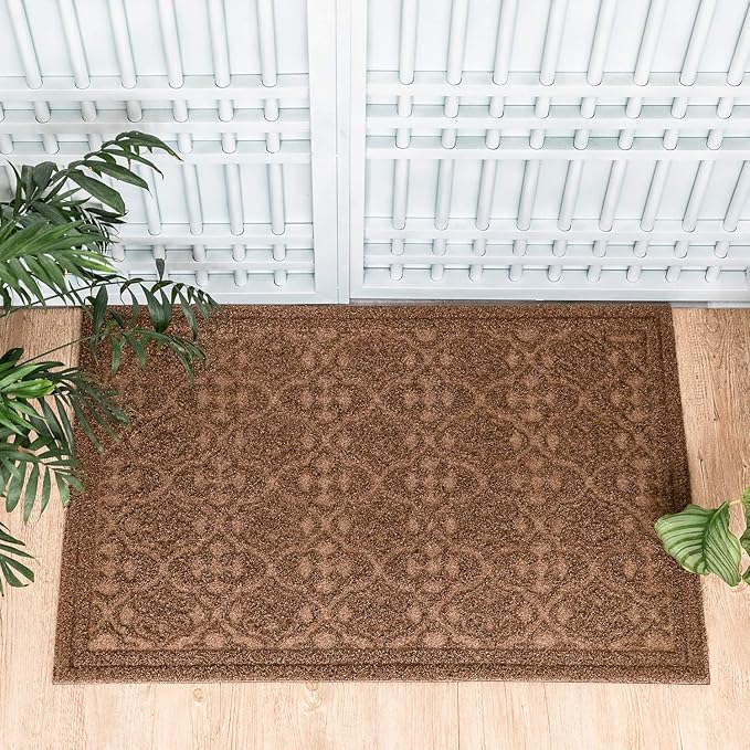 Outdoor Door Mat for Front Door 36 x 59 inch Welcome Debris Mud Trapper Outside Rubber Floor Mat Rug Large Extra Thick Textured Outdoor Mat for Entryway Frontgate Waterproof Brown