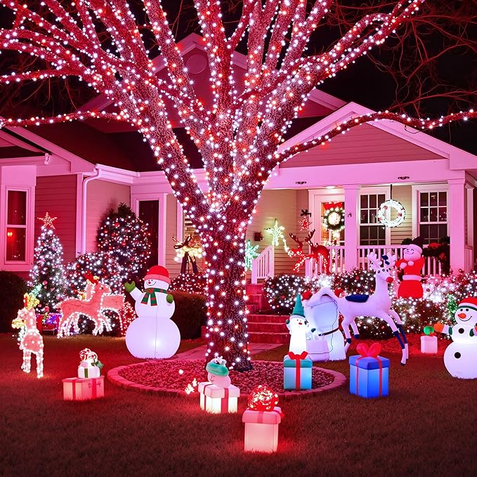 165FT 500 LED Christmas Lights, Plug in Christmas String Lights Indoor with Waterproof, 8 Modes Twinkle Fairy Lights for Xmas Garden Tree Holiday Decorations, Red and White
