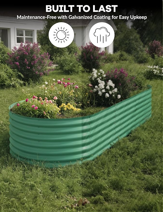 IDEAHOUSE 2-Pack Raised Garden Bed - Heavy-Duty Galvanized Steel Outdoor Planter Box for Vegetables, Flowers & Herbs - Rust-Resistant, Easy-Assembly Garden Box, Beige/Green