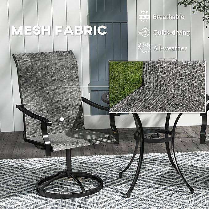 Outsunny Outdoor Patio Swivel Chairs Set of 2, High Back Patio Dining Chairs with All-Weather Mesh Fabric and Metal Frame for Backyard, Lawn, Porch or Garden, Gray
