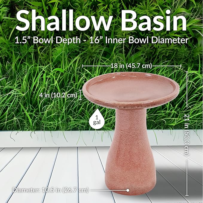Sunnydaze 21" H Ceramic Bird Bath for Outside - Hand-Painted Outdoor Bird Bath Bowl, UV/Frost-Resistant Finish - Lava