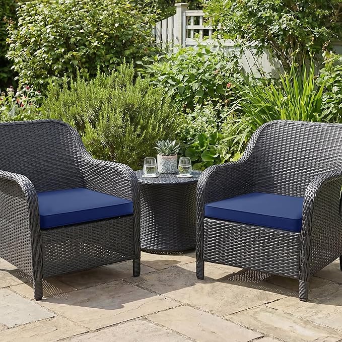 Outdoor Chair Cushions Set of 2: Waterproof & Fade Resistant Seat Cushion for Patio Furniture - 19 x 19 x 2 Inch Chair Pads with Ties and Hidden Zipper - Patio Chair Cushion Replacement, Navy