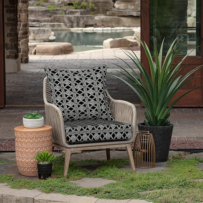 Arden Outdoor Foam Deep Seat Cushion Set, 24 in x 24 in, Weather-Proof, Rain-Proof, Fade Resistant Patio Cushion, Bottom and Back Cushion for Chair, Sofa, and Couch Black Global Stripe