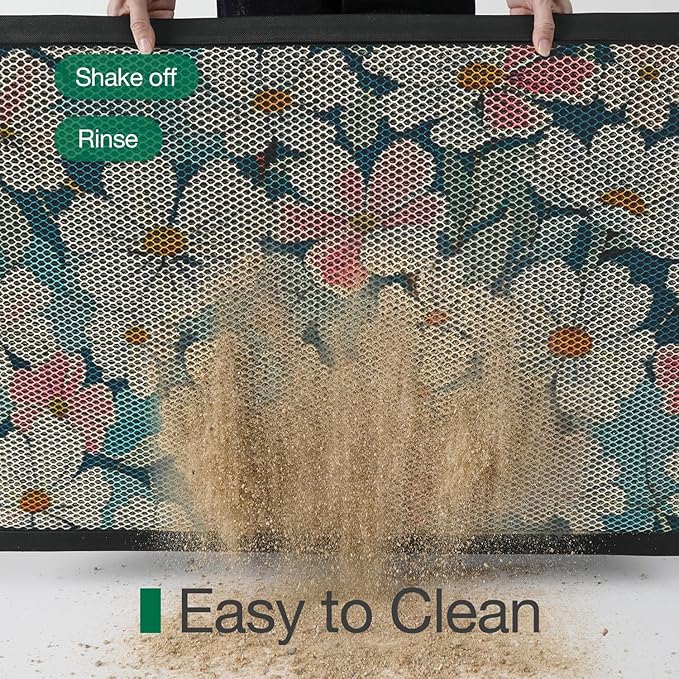 LUMI Outside Door Mat 24x36, Non Slip Rubber Backing Doormat, Low Profile Easy Clean Entrance Mats for Front Back Door Entryway Porch Garage, Bloom Flower