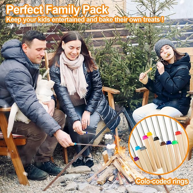 Eccliy 36 Pcs Roasting Sticks Campfire Smores Skewers for Fire 32 Inch Long Extendable Fork Smores Sticks with Wooden Handle 3 Pcs Storage Bag for Cooking Grill Hot Dog Camping Accessories