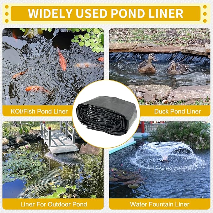 yeezoo 50X50FT Reinforced Large PE Pond Liner, KOI Pond Liners for Outdoor Ponds, Enhanced 5-Layer Structure Pond Liner for Fish, Duck, Garden Raised Bed and Waterscape Pond(0.82oz/sq ft Thickness)