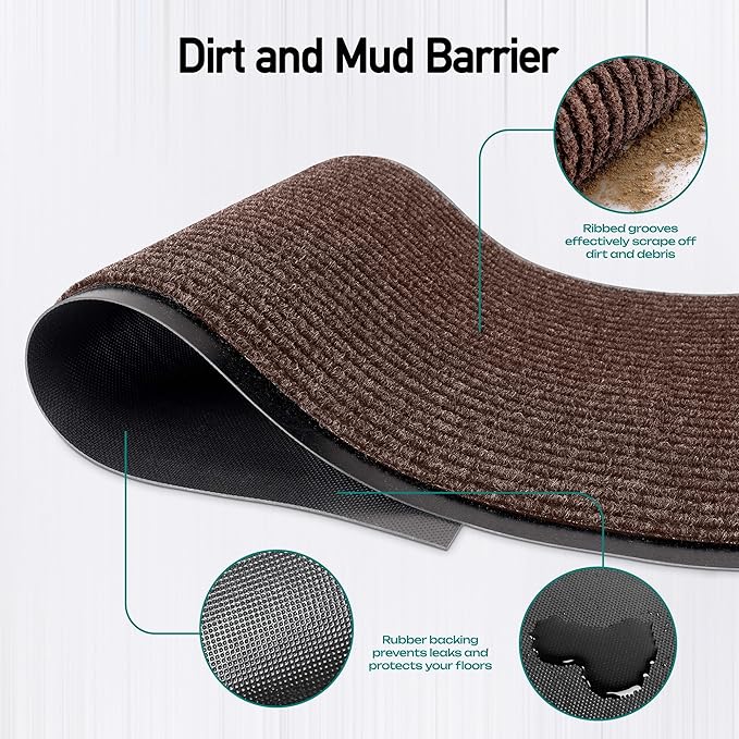 LuxUrux Ultimate Durability Heavy Duty Rubber Door Mat - Stylish, Low-Profile, Waterproof, and Easy to Clean - Ideal for Indoor and Outdoor Use in High Traffic Areas (4 x 6 Feet, Striped Brown)