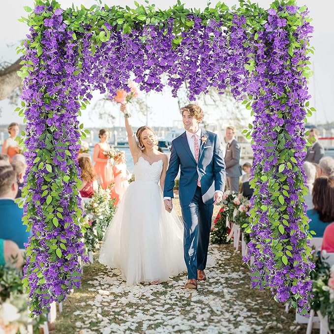 Findosom Wisteria Artificial Flowers Garland, 10Pcs Total 36FT Purple Wisteria Hanging Flowers, Flower Garland Decorations for Home Garden Outdoor Ceremony Wedding Arch Decoration