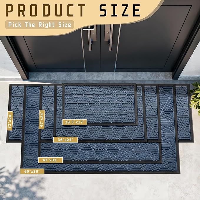 Yimobra Large Door Mat 47x24, All-Weather Waterproof Non-Slip Welcome Matt Outdoor, Heavy Duty Non Slip Doormat for Entryway for Patio and Garage Indoor, Easy Clean, Blue