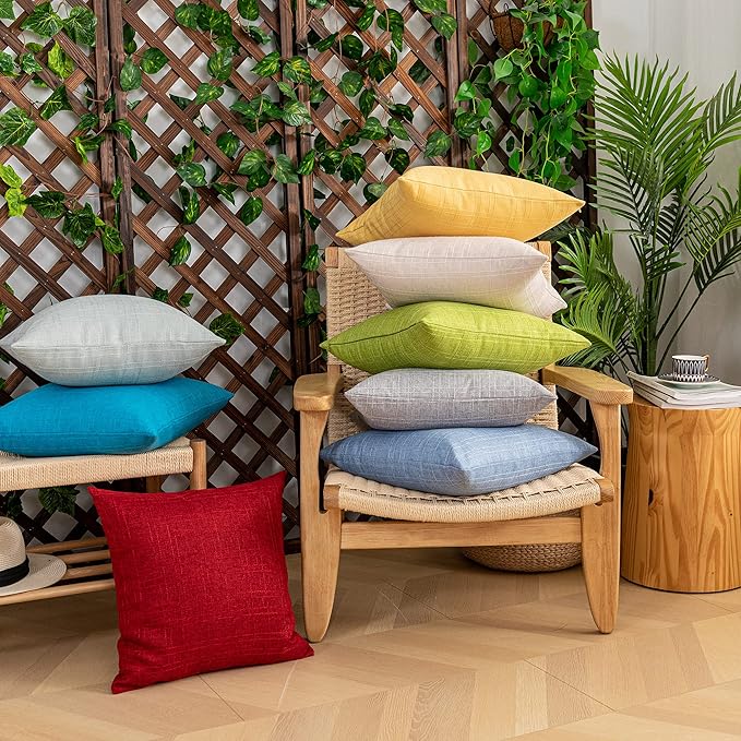 Kevin Textile Outdoor Waterproof Pillow Covers Pack of 2 Checkered Decorative Euro Sham Cushion Throw Pillowcases Shell for Patio Tent Garden Couch Bed Sofa 26x26 Inch Red