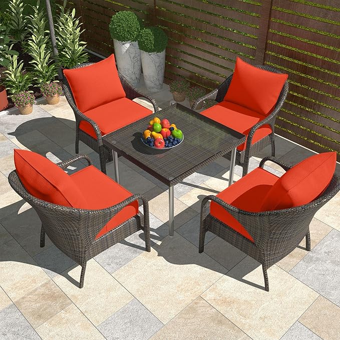 Outdoor Deep Seat Cushion Set, Fade Resistant Patio Chair Cushions, 24x24x6 Inch Patio Sofa Furniture Pad with Removable Cushion Covers (Orange, 24''Lx24''Wx6''H-1pcs Set)