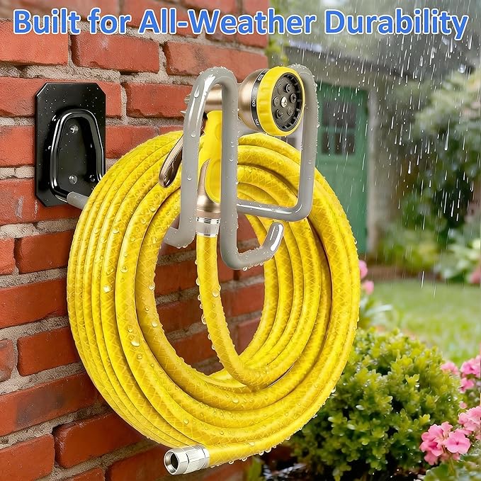 2pcs Garden Hose Holder with Tool Hook - Heavy Duty Water Hose Reel with Nozzle Storage Design, Wall Mount Hose Hanger Water Hose Holders for Outside Yard Storage