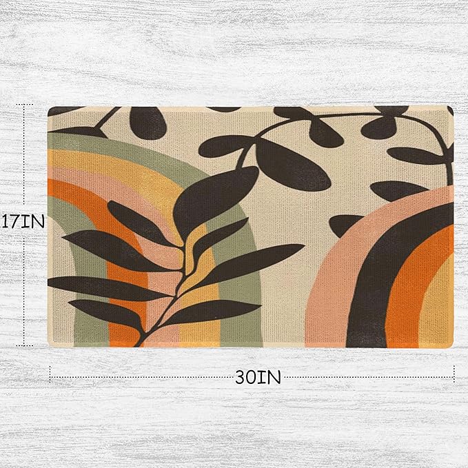 Nogrit Boho Coir Doormat for Outdoor Entrance,Welcome Mat,Boho Outdoor and Indoor Door Mats for Entryway, Botanical Rainbow Bathroom Mat 17x30 inch
