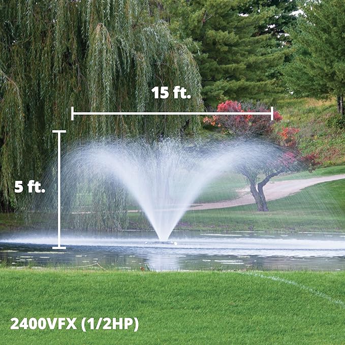 Kasco VFX Series Aerating Pond Fountain - 1/2 Horse Power 120V Single Phase with 150 ft Electric Power Cord | Pond Aerator Pump for Ponds & Lakes | Efficient Pond Aeration Systems