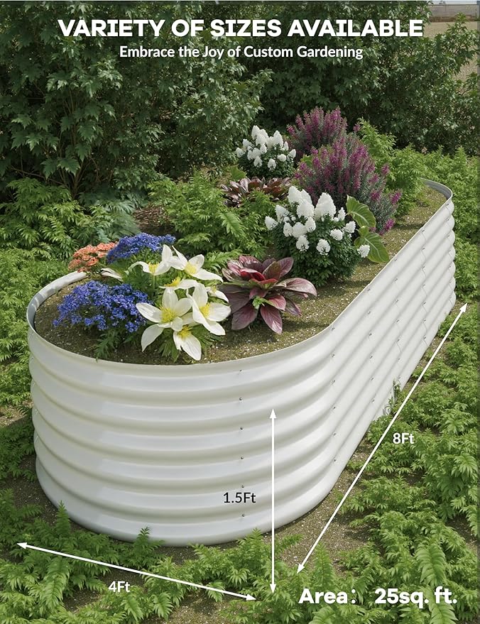 GarveeLife 8x4x1.5 ft Galvanized Raised Garden Bed - 18“ Tall Metal Planter Box for Vegetables, Flowers, Herbs, Rust-Resistant Outdoor Garden Box, Easy Assembly Raised Beds for Gardening, Beige