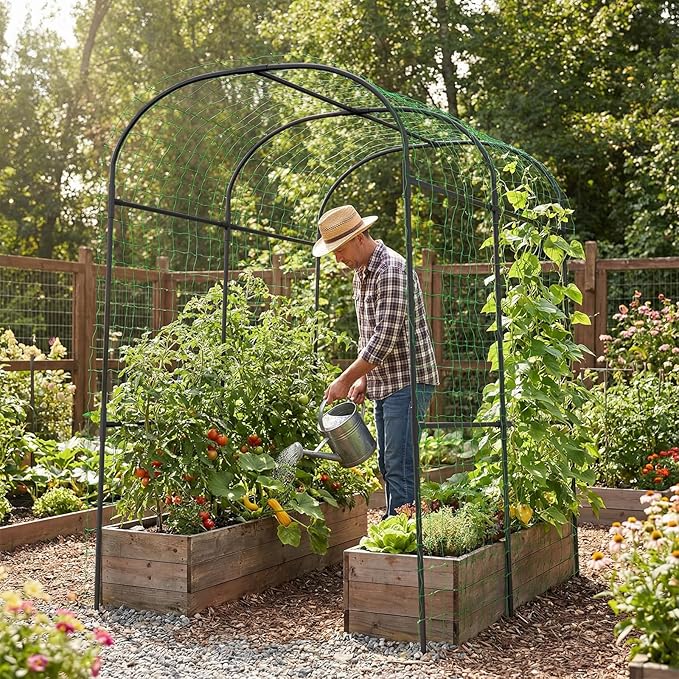 Tall Garden Arch Trellis for Climbing Plants, 83in Tall Metal Plant Support Trellis Archway for Climbing Plant Vegetables Cucumber, Outdoor Yard Lawn Garden Arch Tunnel Trellis