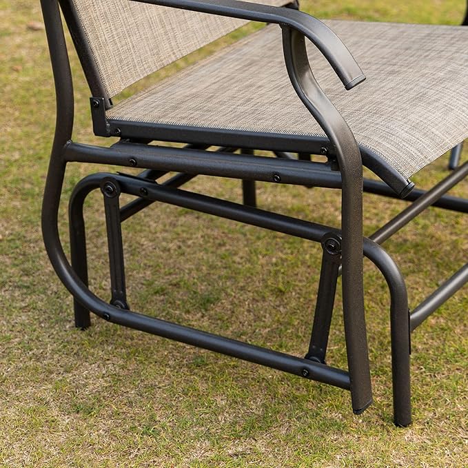 Outsunny 2 Piece Glider Set, Outdoor Swing Chairs, Patio Rocking Armchairs with Breathable Mesh Fabric, Steel Frame for Garden, Backyard, Patio, Dark, Brown/Khaki