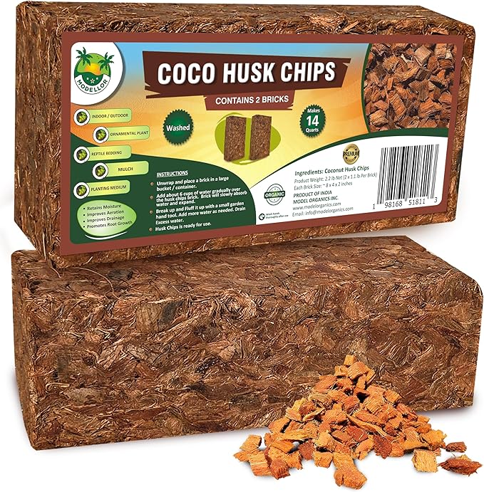 MODELLOR Premium Super Washed, Clean, Coco Chips, 2 Bricks (2.2 lb.) yields 14 Qts. of Loose Chips. Plant Substrate, Organic, Reptile Bedding, Odor Absorbing, Grow Orchids, Mulch Indoor, Outdoor.