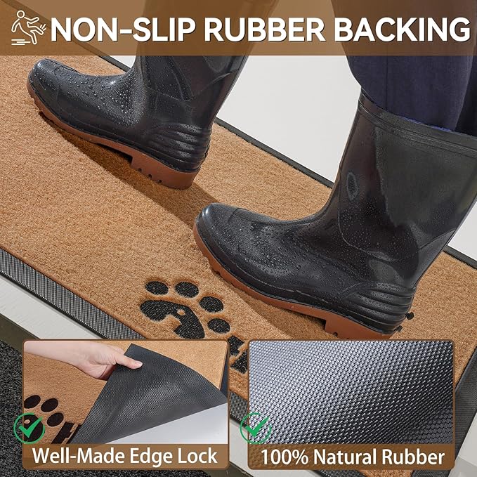 Dirt Trapping Outdoor Welcome Mats, 31x47 Durable Non-Slip Door Mat Outside Entrance, Low Profile Easy Clean Doormat for Patio Porch Front Indoor Entryway, Brown