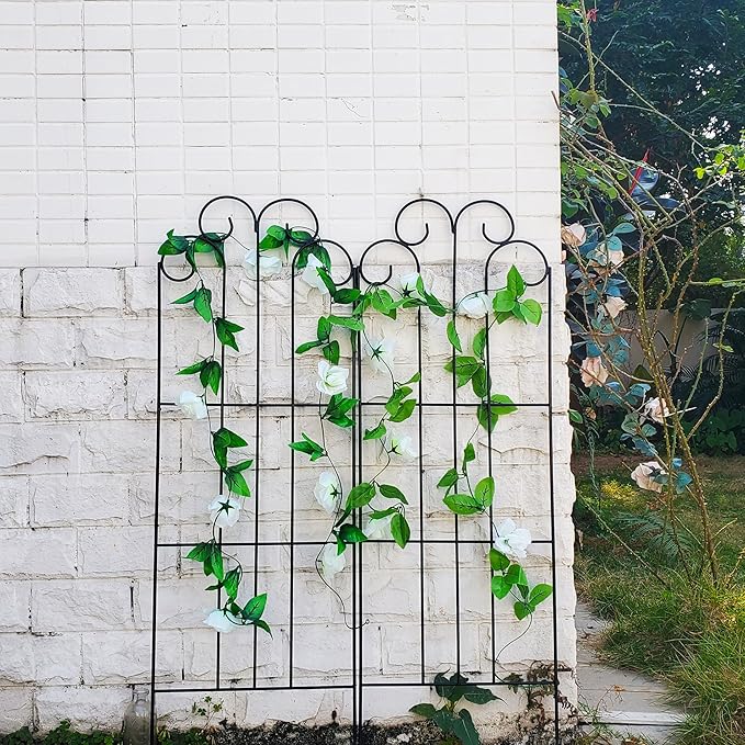 2 Pack Black Garden Trellis for Climbing Plants 45” x 15.9” Iron Plant Support Climbing Vines and Flowers Stands Vegetables Patio Metal Lattices Grid Panels for Ivy Cucumbers