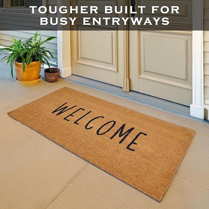 MAINEVENT Welcome Long Door Mat 48x24 Inch, Oversized Welcome Mat for Double Door Covered Outdoor Entrance with Non-Slip PVC Backing