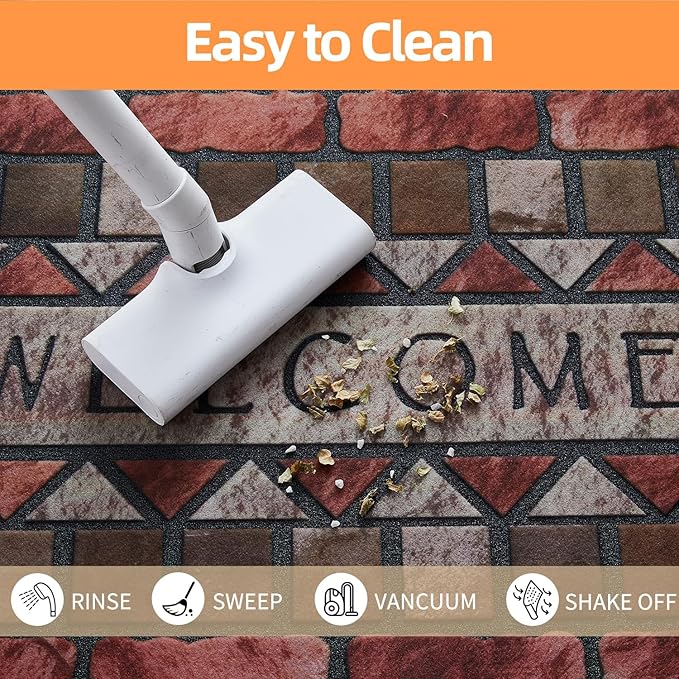 Welcome Mat Front Door Mat Indoor Outside Entrance, Absorbent Heavy Duty Doormat with Non Slip Backing Entryway Rug for Front Back Door, 17x30, Brick Print