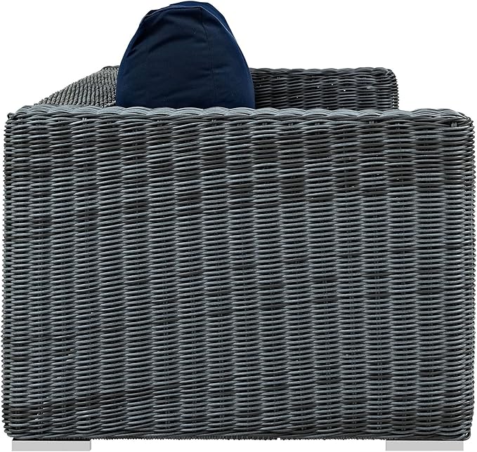 Modway EEI-1874-GRY-NAV Summon Wicker Rattan Outdoor Patio Sofa with Sunbrella Fabric Cushions, Canvas Navy