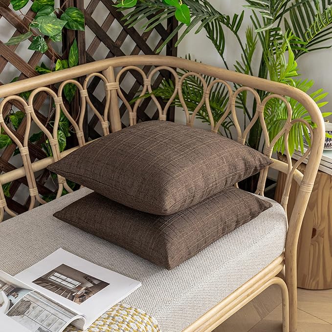 Kevin Textile Pack of 2 Decorative Outdoor Waterproof Pillow Covers Garden Checkered Cushion Sham Throw Pillowcase Shell for Patio Tent Couch 20x20 Inch Brown
