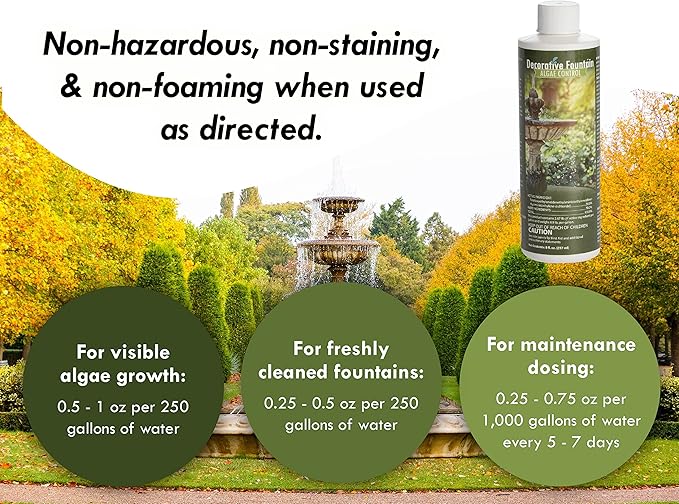 Fountain Algaecide and Clarifier - 8oz - Kills and Inhibits All Types of Algae Growth, Formulated for Small Ponds and Water Features, Treats up to 8,000 Gallons (Pack of 2)