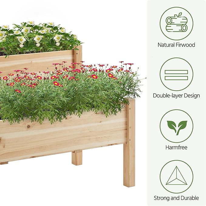 Yaheetech 47x41x30in Wooden Raised Garden Bed Horticulture 2 Tiers Elevated Planter Grow Box for Herb with Legs & Drainage Holes, 2pcs