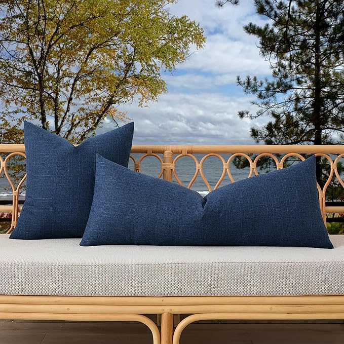 Kevin Textile Outdoor Waterproof Long Lumbar Pillow Cover 14x36 Inch Pack of 1 Checkered Decorative Rectangle Cushion Throw Pillowcases Shell for Patio Tent Garden Couch Bed Sofa Blue