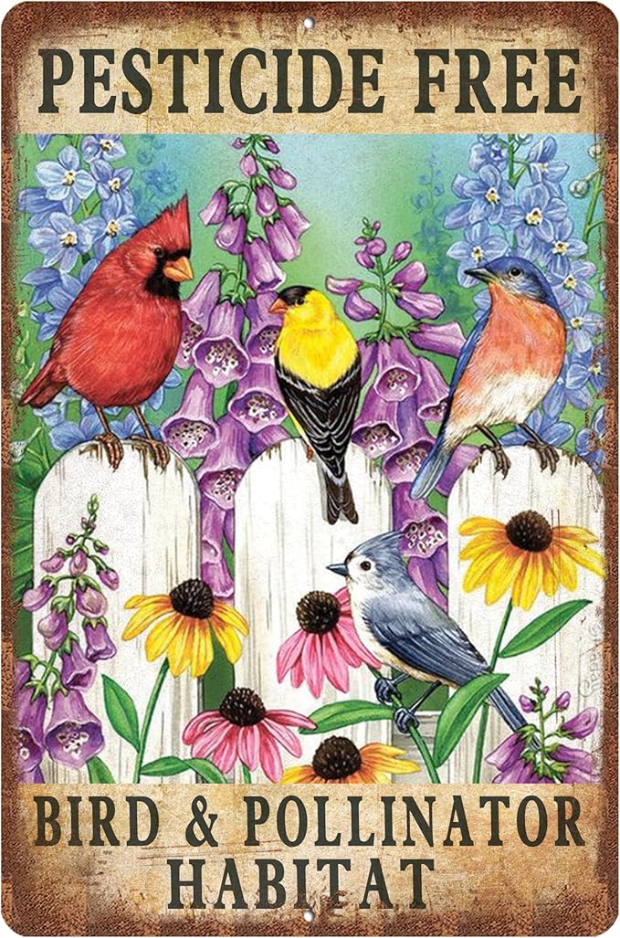 Vintage Garden Signs pesticide free bird & pollinator habital Retro Yard Metel Tin Signs outdoor Aluminium Wall Decor