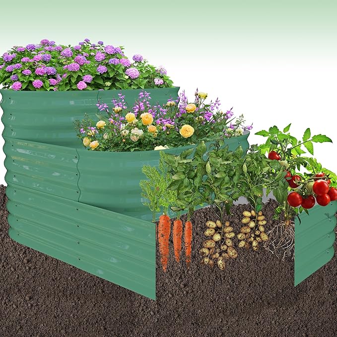 Galvanized Raised Garden Bed Kit - 61x42x31 in Outdoor Planter Box for Vegetables, Herbs, Flowers. Modular 3-in-1 Raised Garden Beds Outdoor with Open Base, Garden Box for Deep Root Growth, Green