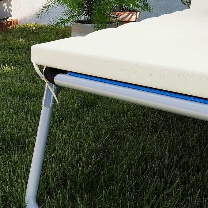 Outsunny Outdoor Lounge Chair Cushion Set of 2, 80" x 26" UPF50+ 230gsm Olefin and 25D High-Density Foam, Foldable Patio Chaise Lounge Cushion Set, Fade Resistant for Lawn Pool, Cream White