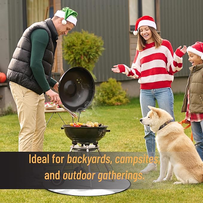 UNCO- Round Fire Pit Mat, 36", Silver Fireproof Design, Reusable, Portable, 3 Layers, Waterproof & Easy to Clean, Grill Matt for Outdoor Grill Deck Protector