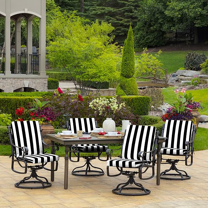 Arden Outdoor Patio Dining Chair Cushion, 20x44, Rain-Proof Seat Pad, Fade-Resistant Outdoor Cushion Black Cabana Stripe