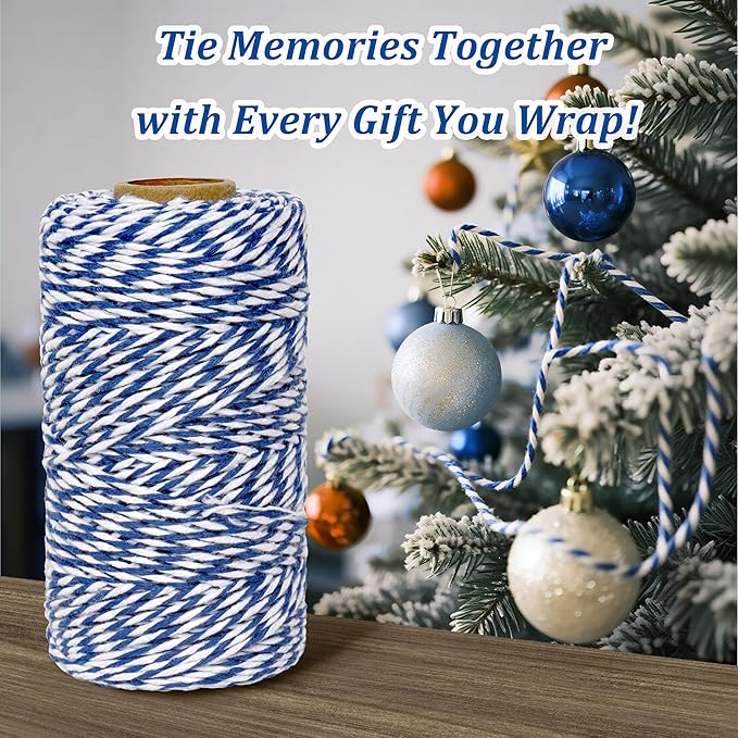 Cotton Twine String, 328 Feet Royal Blue & White - Christmas Twine for Gift Wrapping, Crafts, Baking, Butchers, Holiday Decorations, DIY, Kitchen & Gardening
