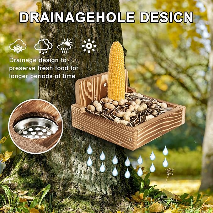 Durable Squirrel Feeder for Outside, Chipmunk Feeder for Patio, Lawn, Garden, Squirrel Feeders for Outdoors, Squirrel Food for Backyard Corn Cobs, Peanut (Light Brown - M)