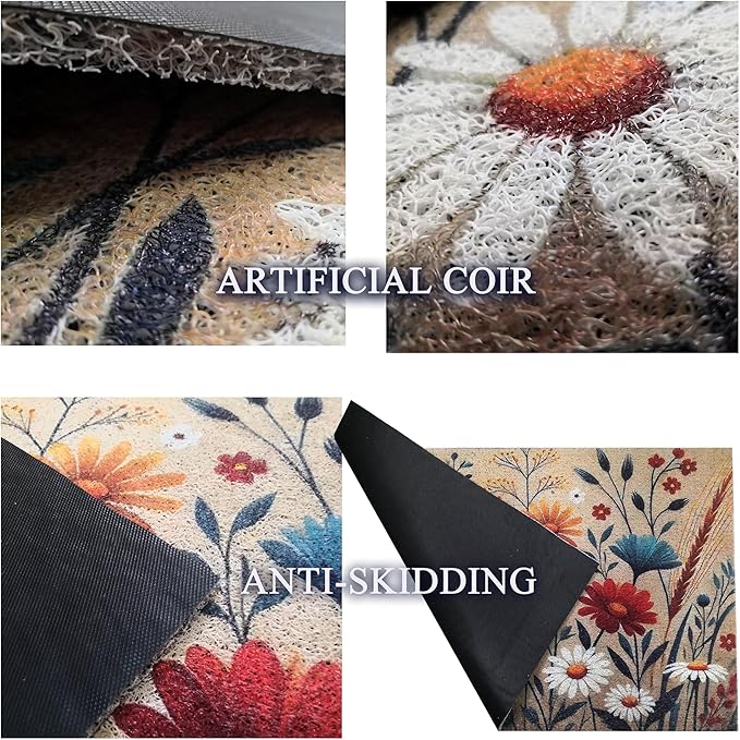 Outdoor Rug Door Mat, Welcome Mat, Non-Slip, 19'x31' (15.FlowerPattern)