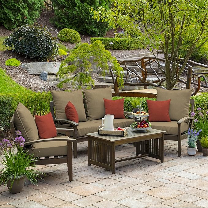 Arden Olefin Outdoor Foam Deep Seat Cushion Set, 24 in x 24 in, Weather-Proof, Rain-Proof, Fade Resistant Patio Cushion, Deep Seat Bottom and Back Cushion for Chair, Sofa, and Couch Tan Hamilton