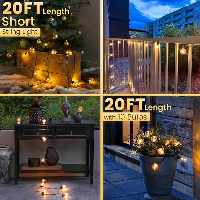 Outdoor String Lights 20FT - LED Waterproof Patio Lights G40 Globe Bulbs Shatterproof, Connectable Hanging Outdoor Lights for Outside Indoor Garden Backyard Deck Porch Party Decor