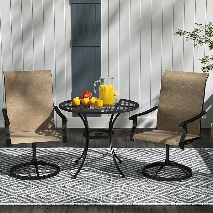 Outsunny Outdoor Patio Swivel Chairs Set of 2, High Back Patio Dining Chairs with All-Weather Mesh Fabric and Metal Frame for Backyard, Lawn, Porch or Garden, Brown