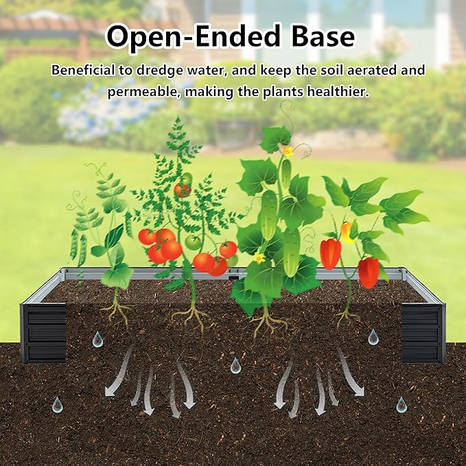 Galvanized Raised Garden Bed 8x4x1ft Outdoor Planter Box Galvanized Steel Garden Bed Kit for Vegetables, Flowers, Herbs and Succulents Black